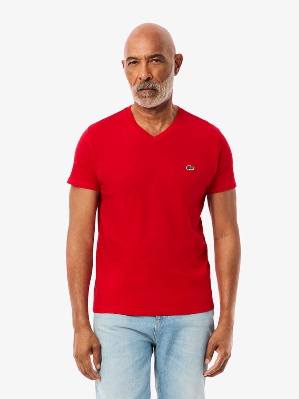 Lacoste Men's Lightweight Pima Cotton V-Neck T-Shirt Red Large Tall
